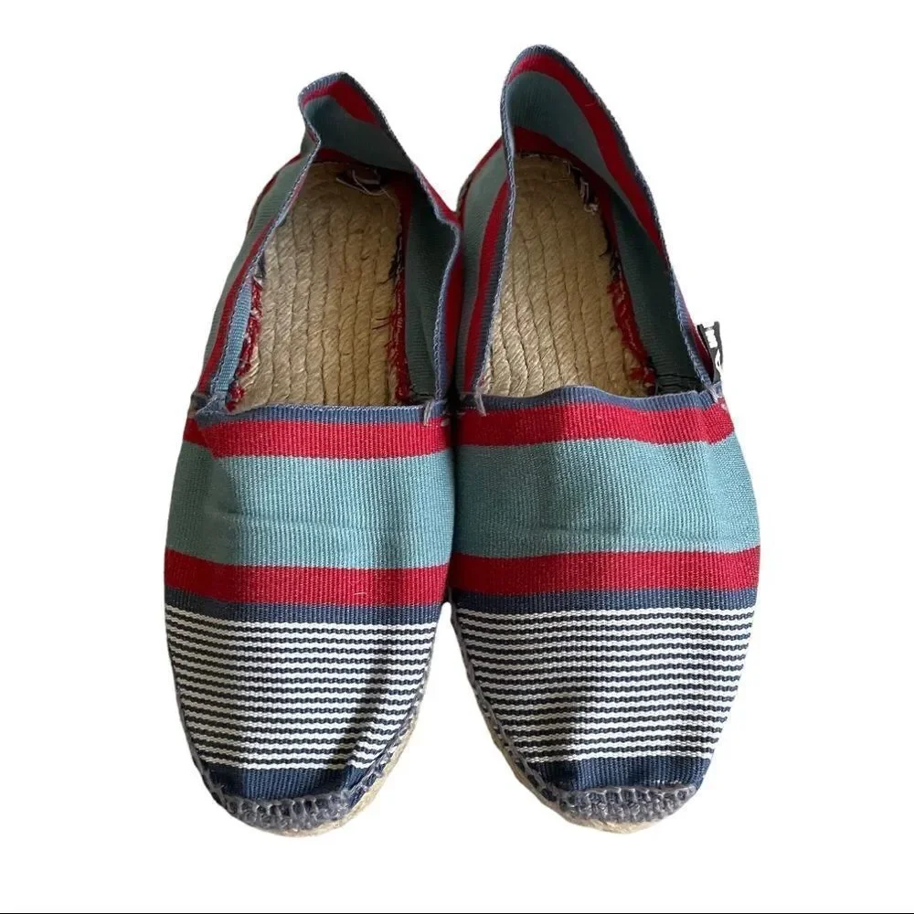 ARTISANAT FRANCAIS Striped Flat Slip-On Espadrilles Loafers Sandals Blue Red 40